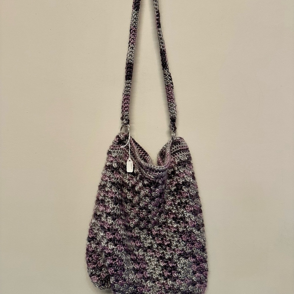 Handcrafted Purple and Gray Crochet Shoulder Bag - Picture 1 of 6